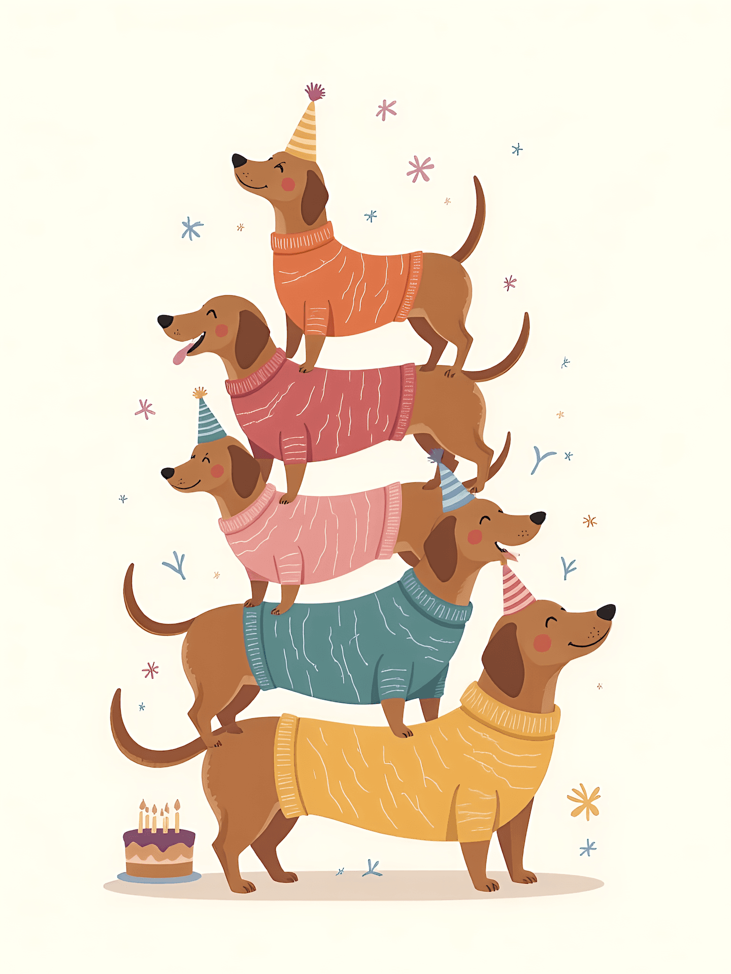 Funny Birthday Card Cute Dachshunds in Sweaters