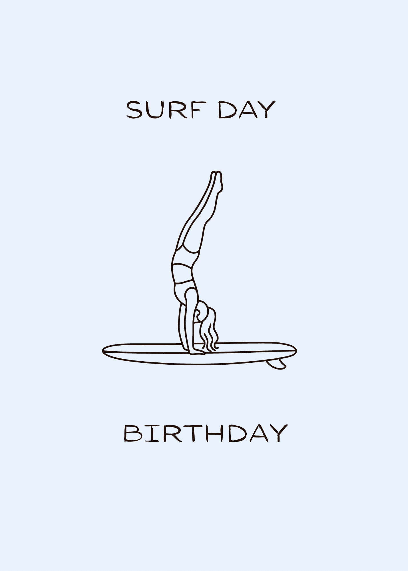 Funny Birthday Card Surfing Handstand Illustration