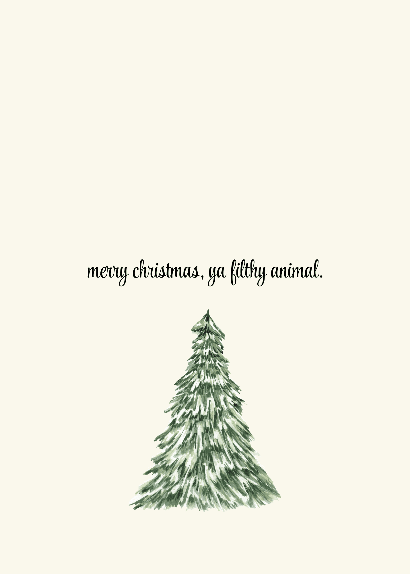 Funny Christmas Greeting Card with Watercolor Tree