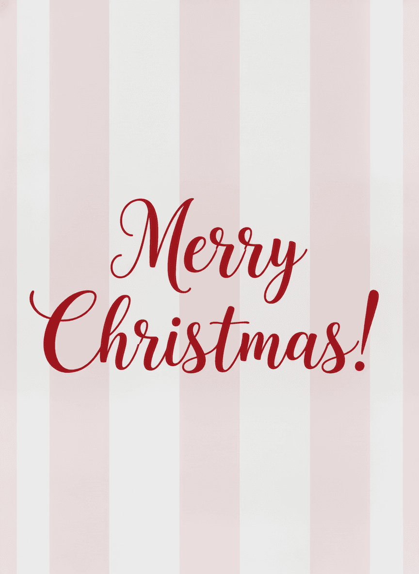 Merry Christmas Card Modern Red Script on Stripes