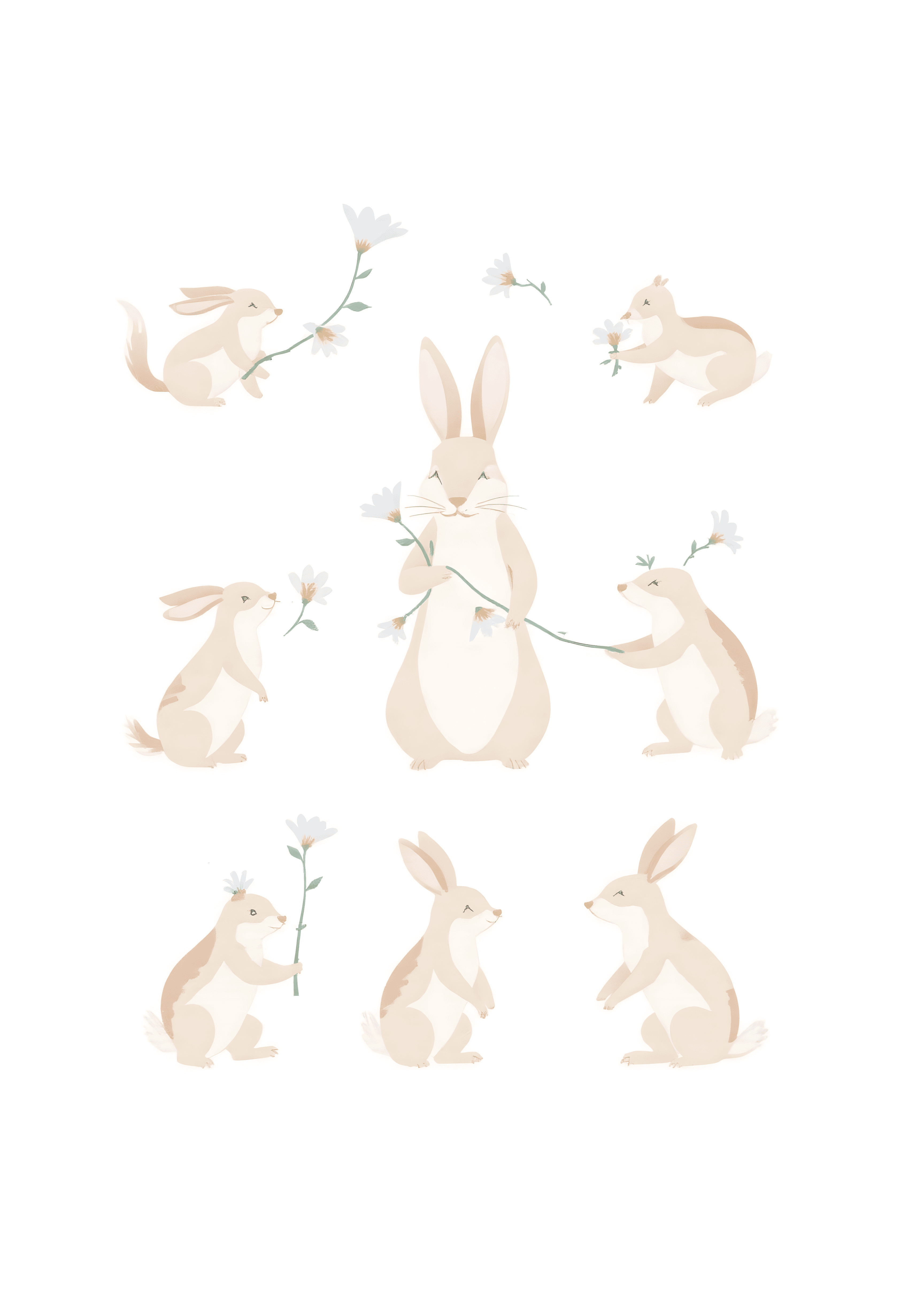 Cute Bunny Greeting Card with Whimsical Flowers