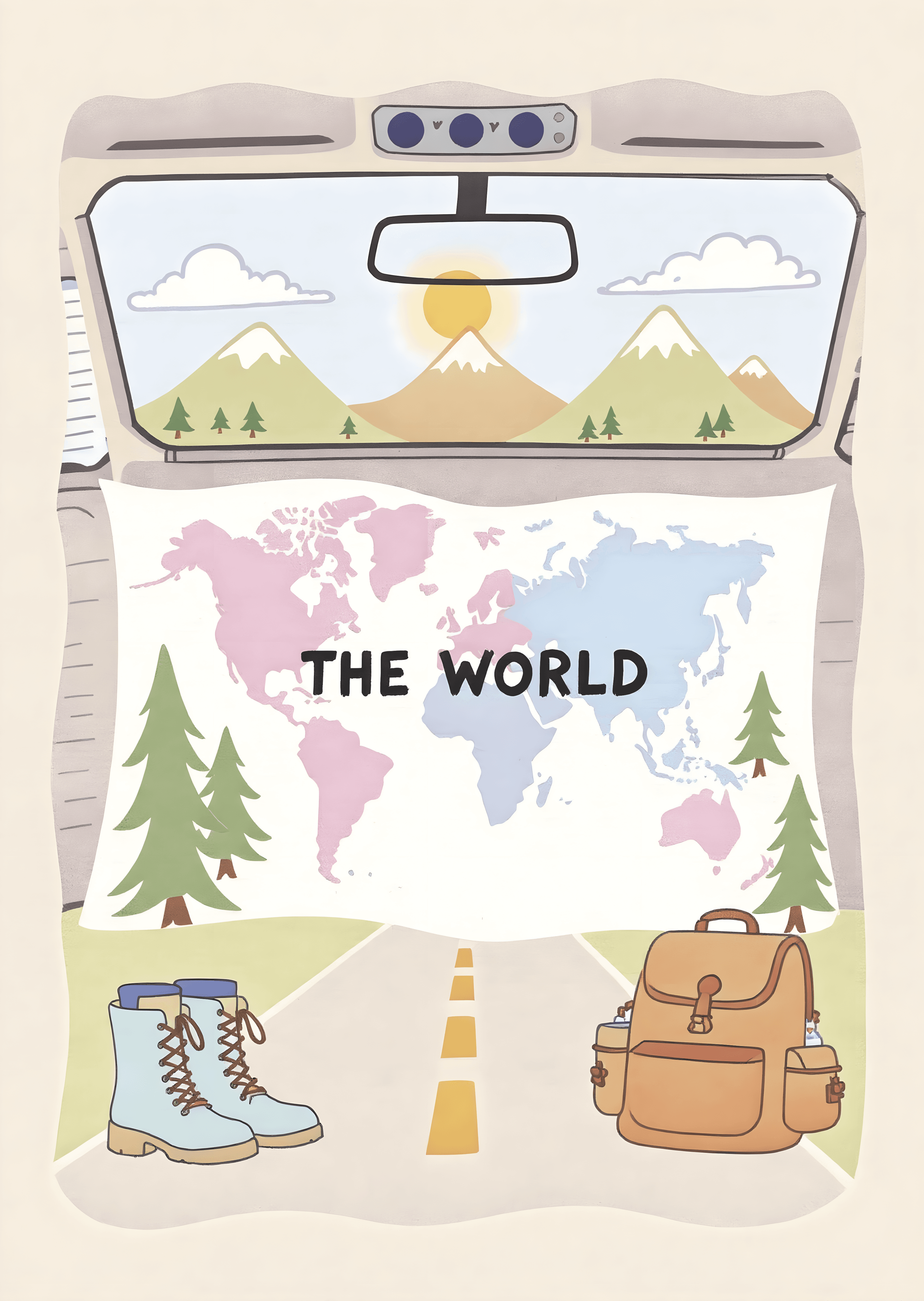 Travel Adventure Greeting Card with Illustrated World Map