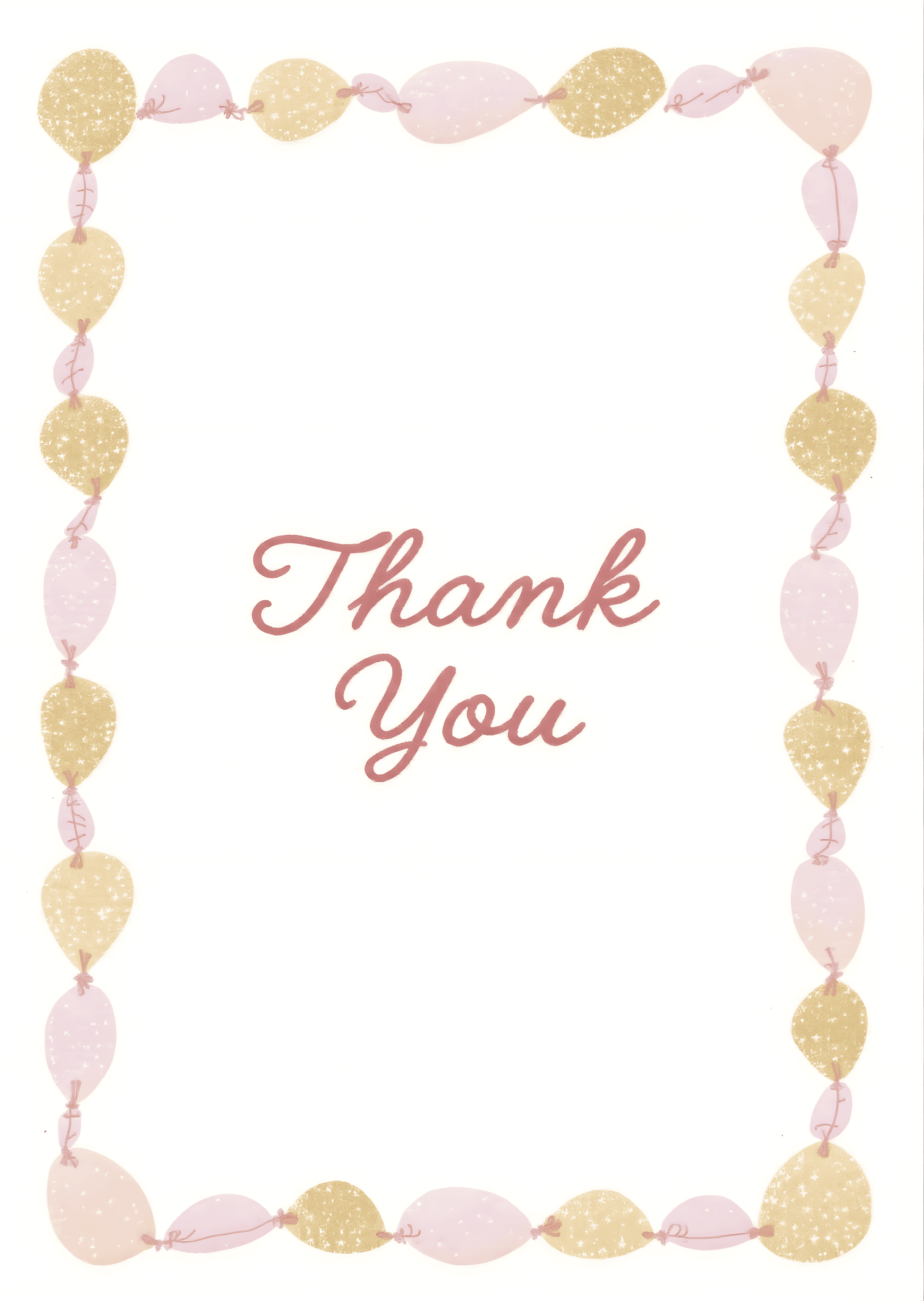Thank You Card Gold Glitter Balloon Border Modern Design