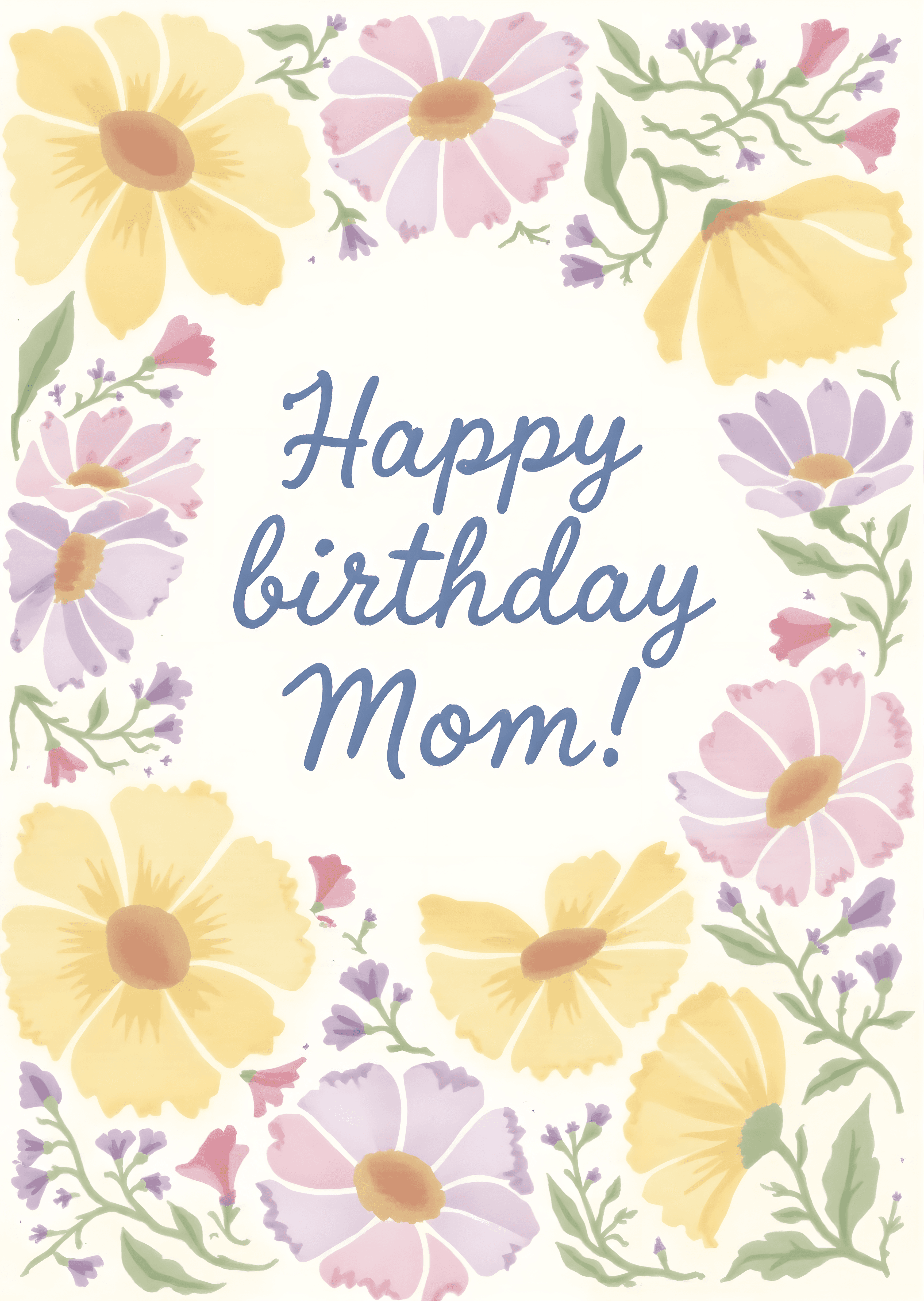 Birthday Card for Mom Hand-Illustrated Floral Design
