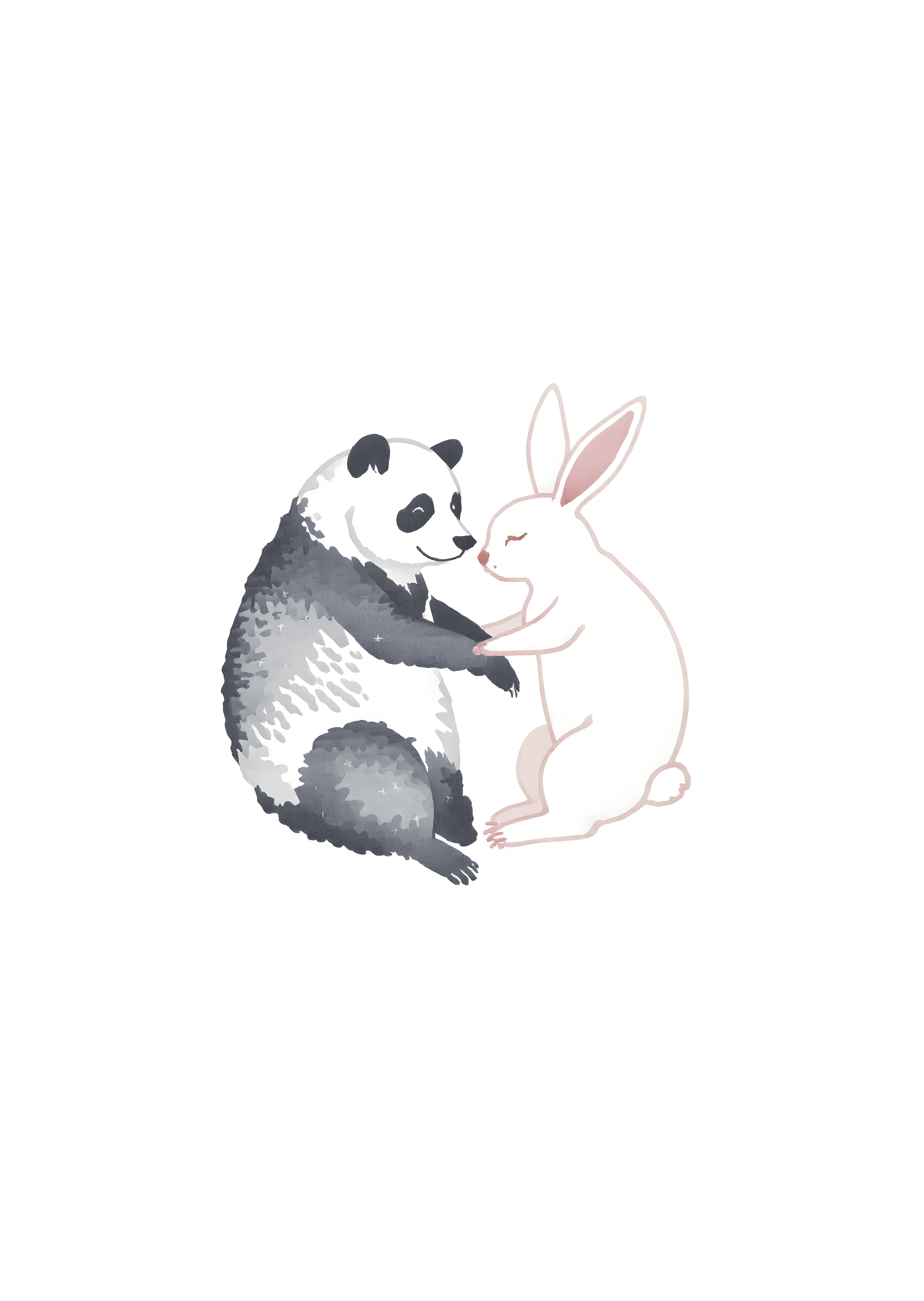 Cute Panda and Rabbit Greeting Card - Friendship Blooms