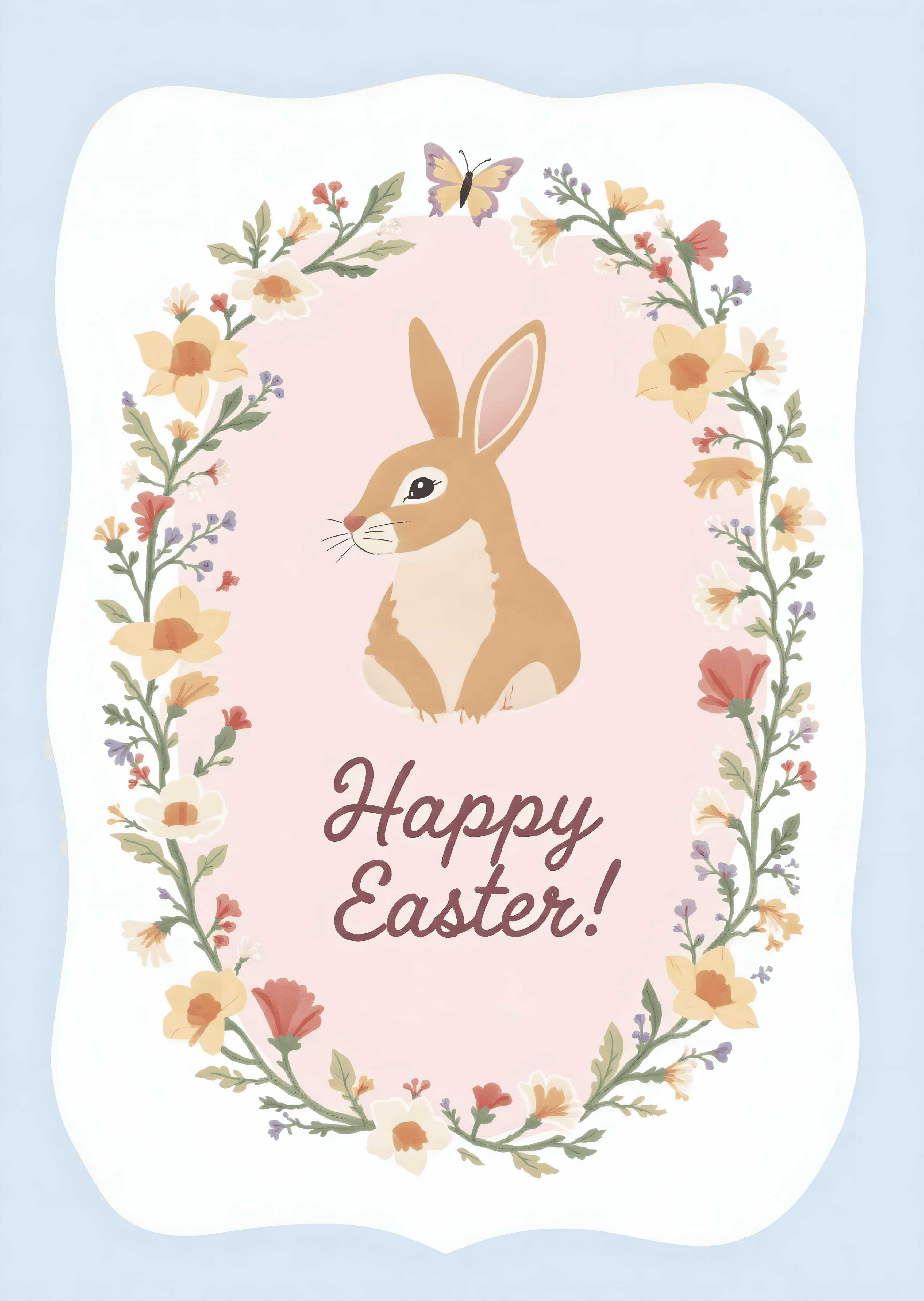 Easter Greeting Card Bunny Floral Design