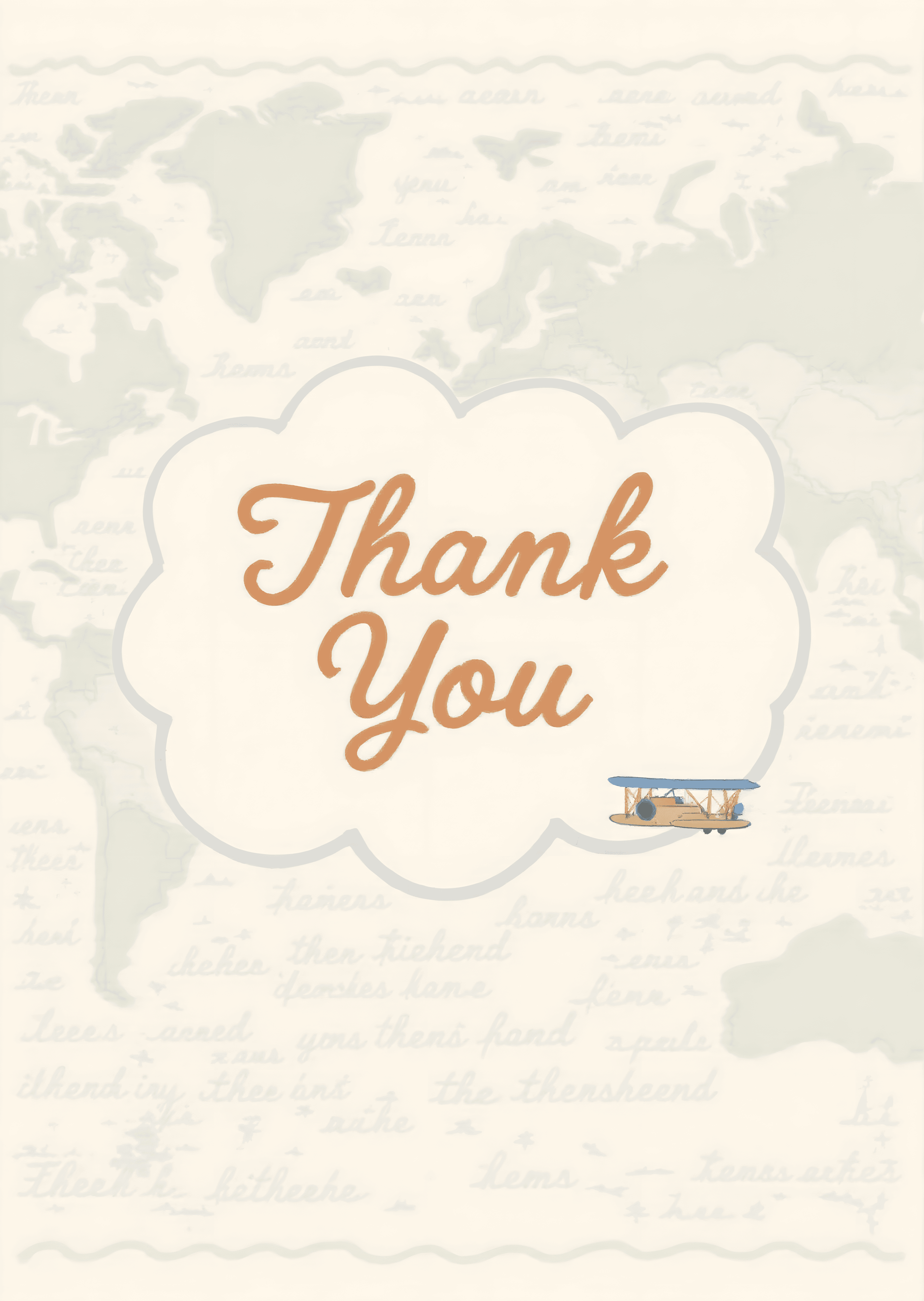 Thank You Card Vintage Map Airplane Design