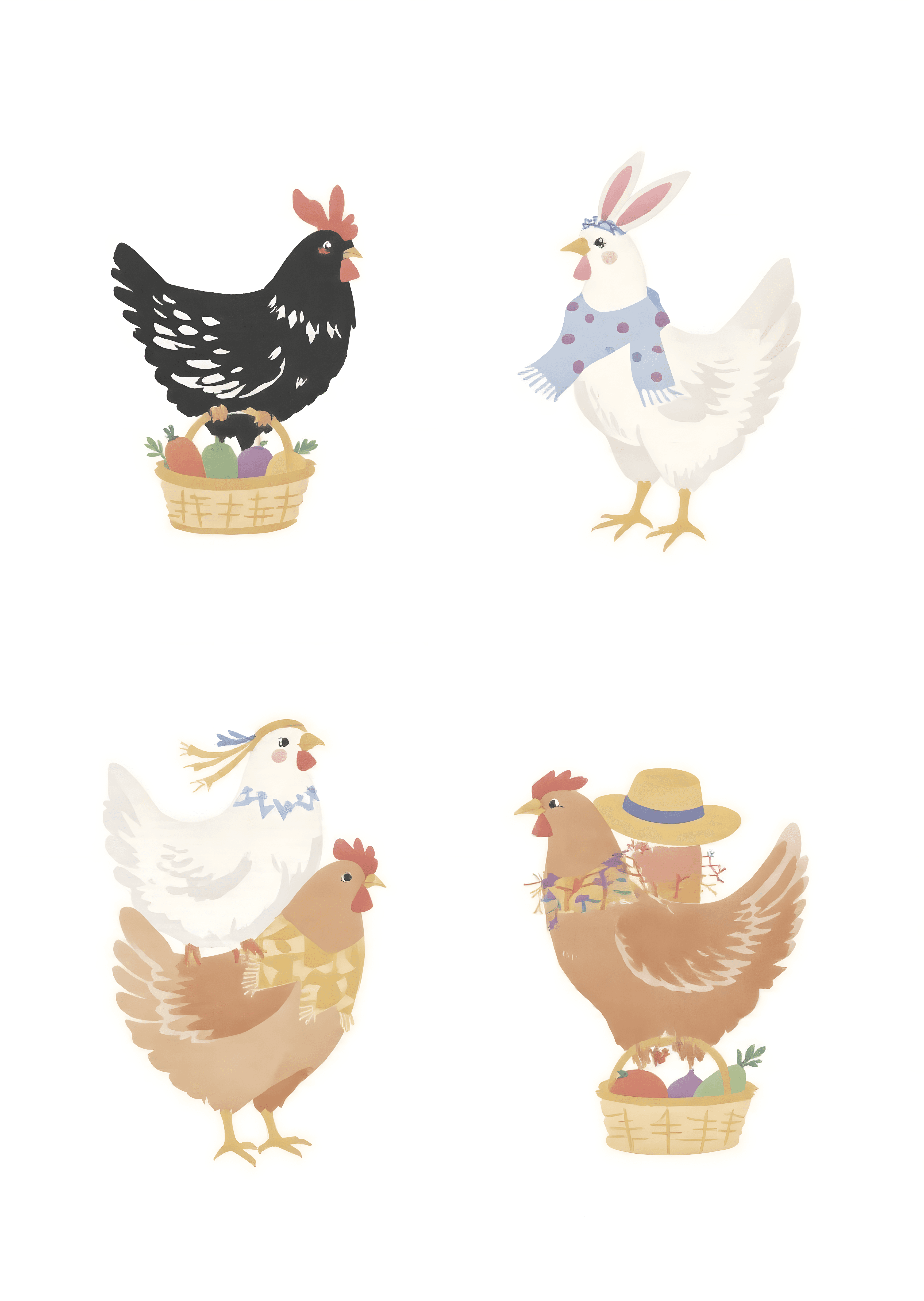 Funny Chicken Greeting Card Cute Farm Animal Illustrations