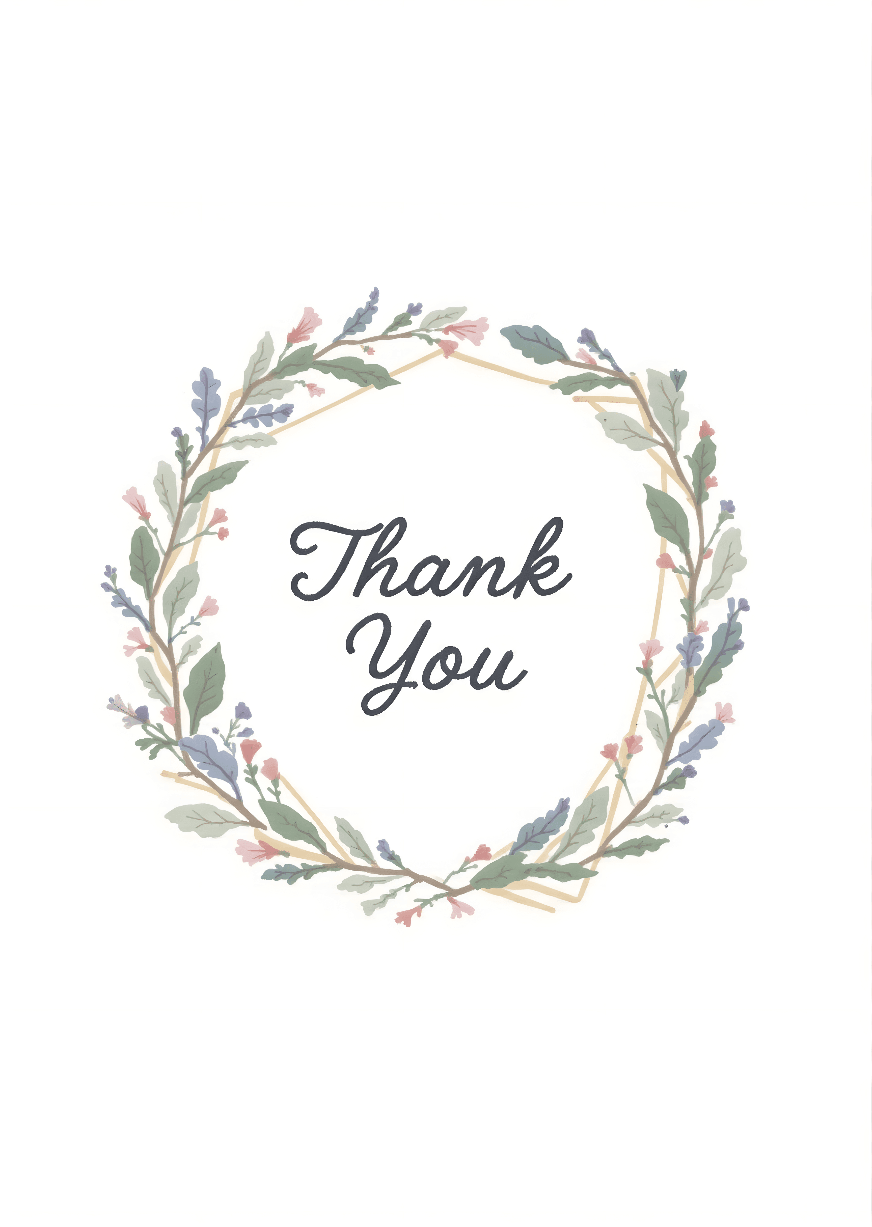 Thank You Card Floral Wreath Elegant Design