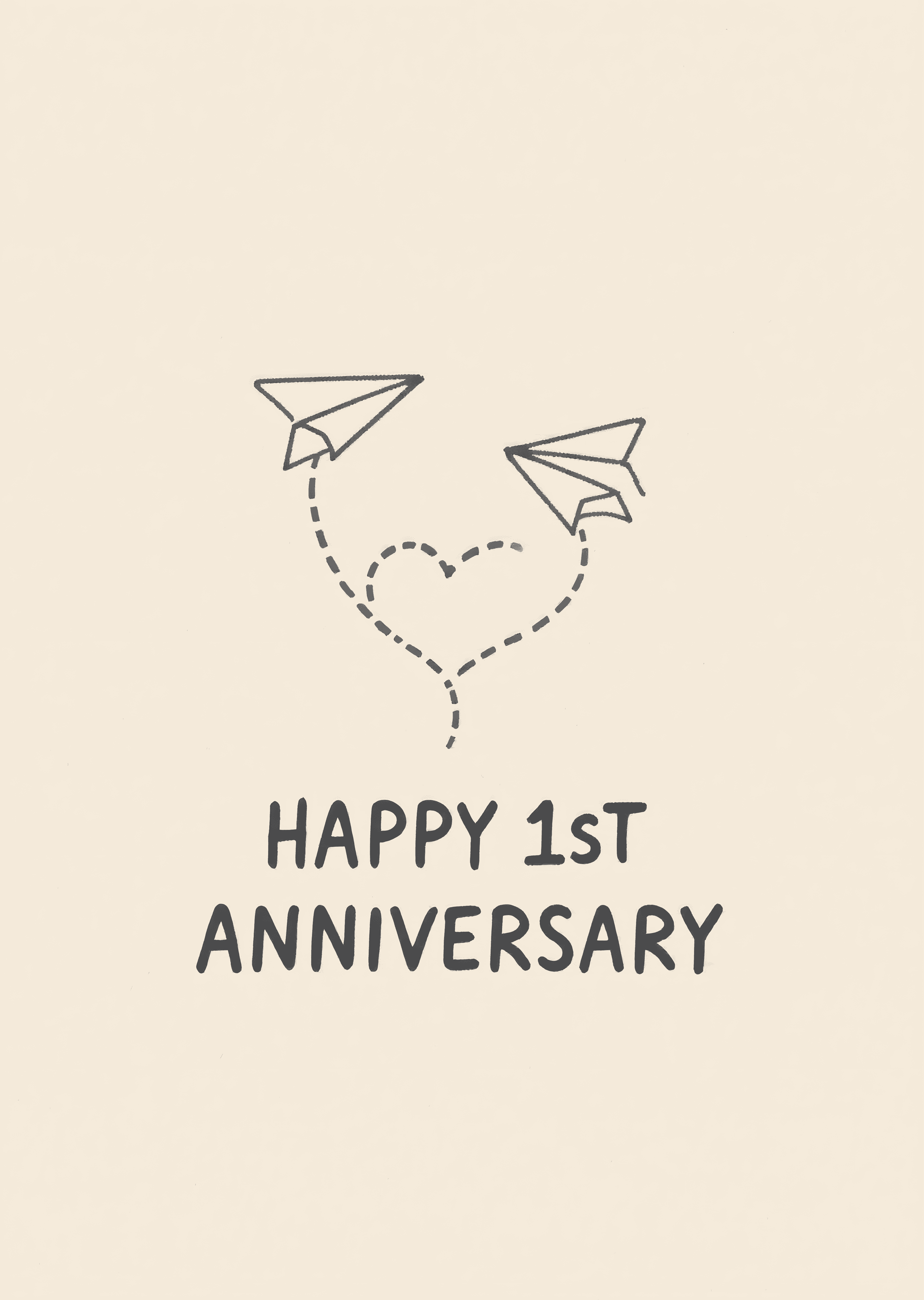 1st Anniversary Card Paper Airplane Heart Modern Design