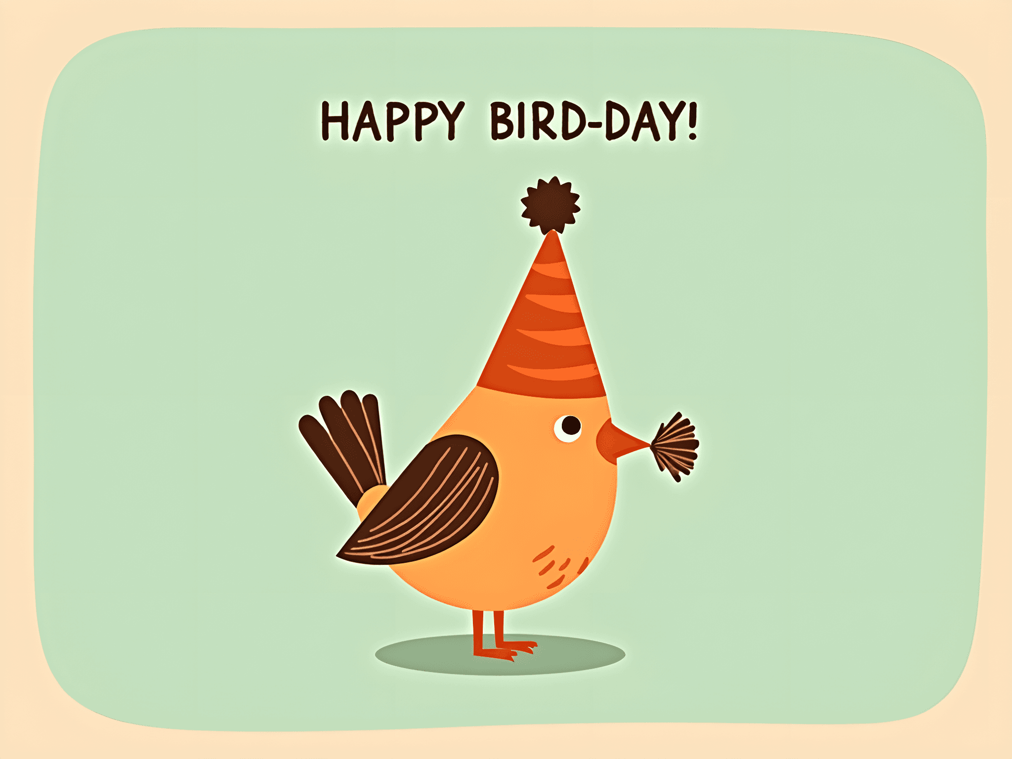 Funny Birthday Greeting Card Cute Bird in Party Hat
