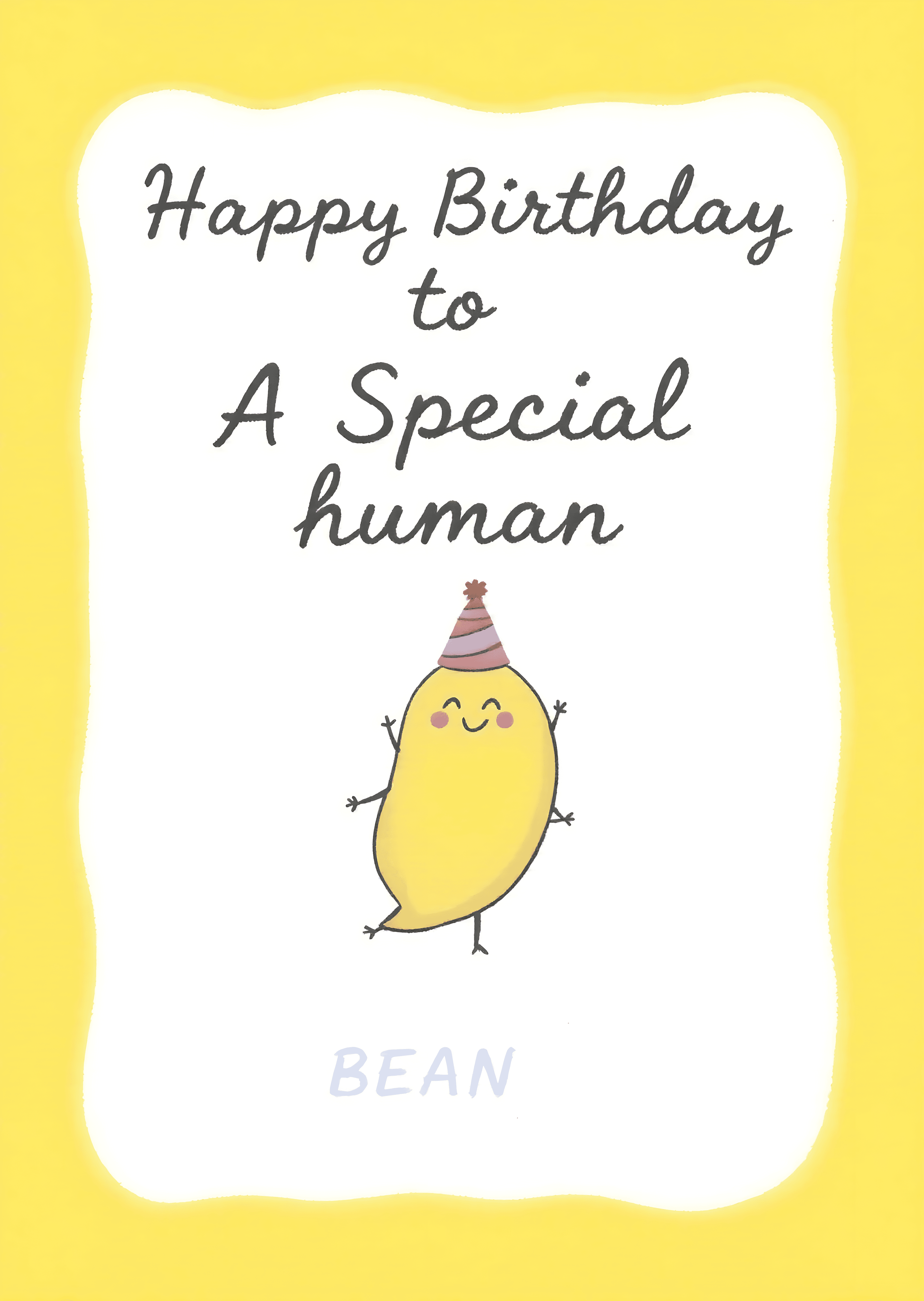 Funny Birthday Greeting Card Cute Bean Illustration