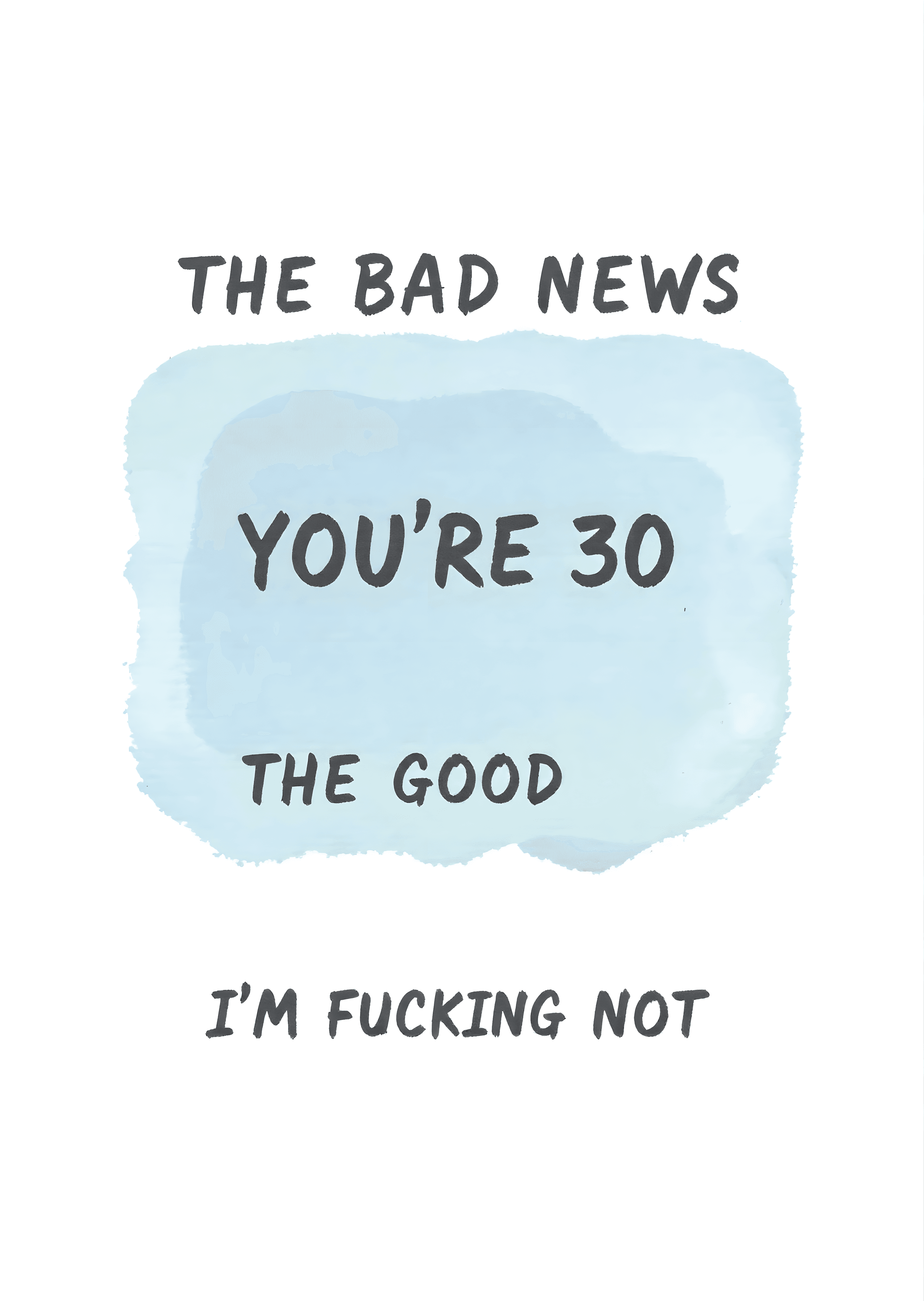 Funny Birthday Greeting Card Blue Watercolor 30th Humor
