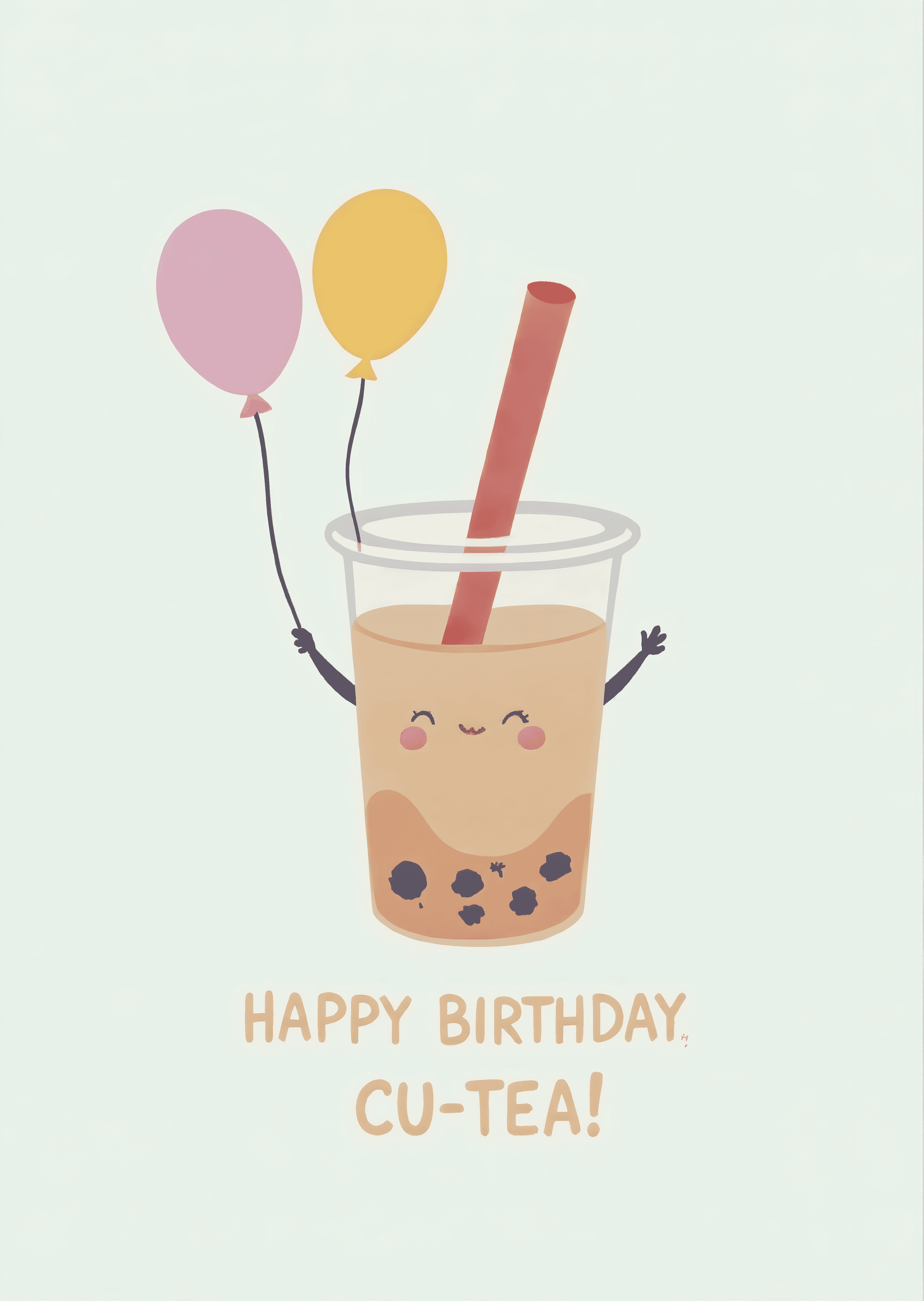 Funny Birthday Greeting Card Bubble Tea Cute Design