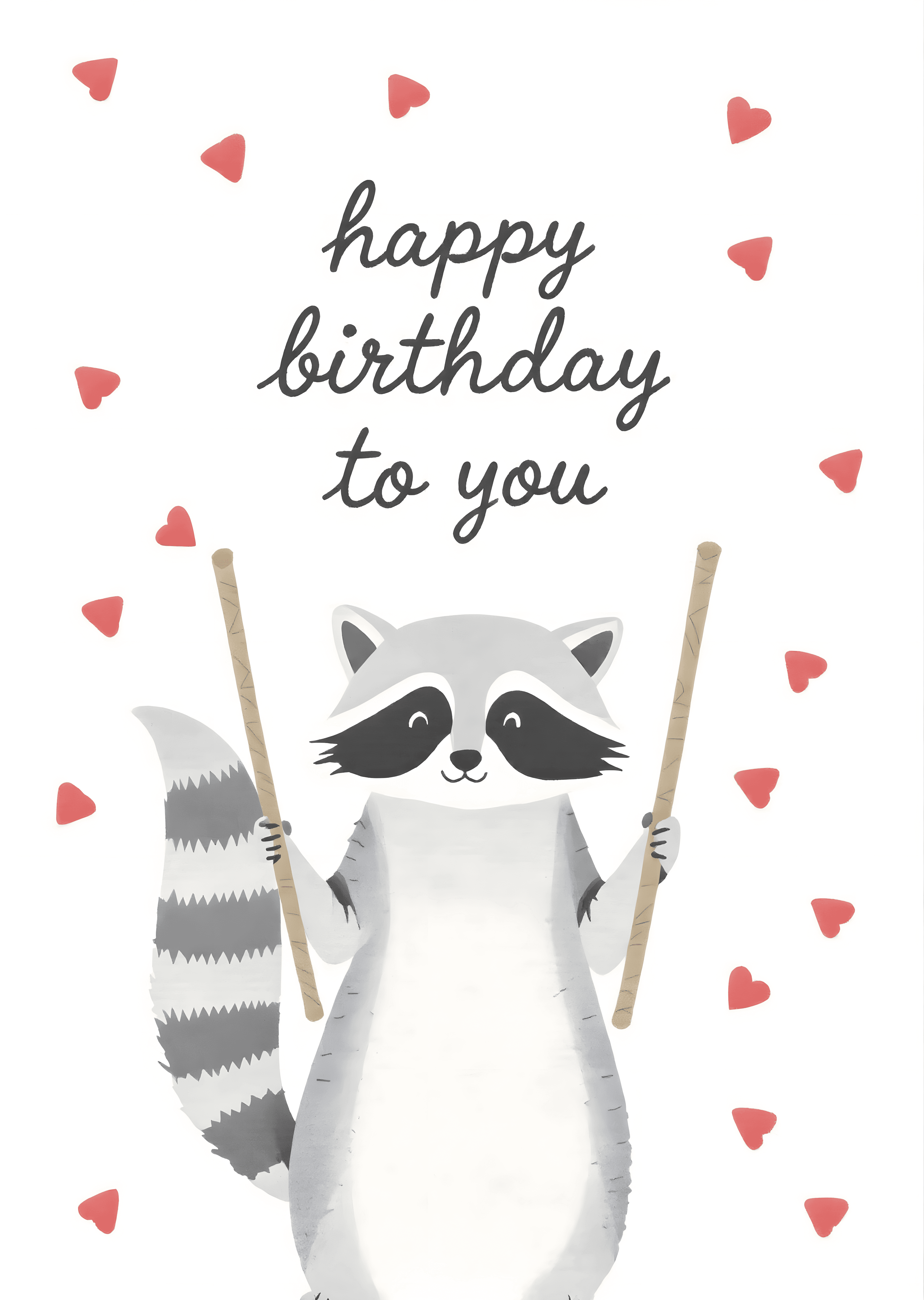 Funny Birthday Greeting Card Cute Raccoon Illustration